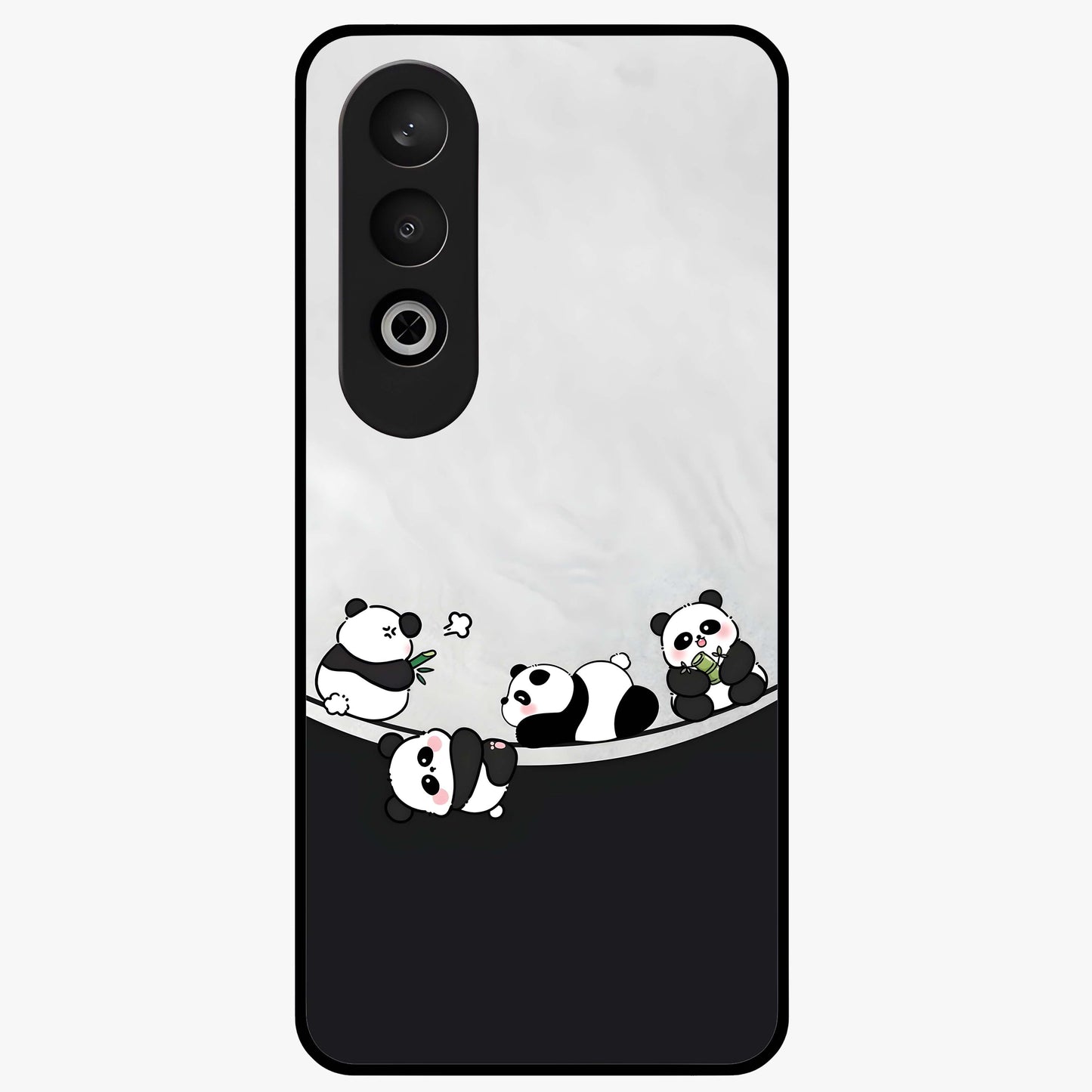 Playful Panda Parade Glass Case for 1+Nord CE 4 adorable front view featuring cute panda artwork in lively poses