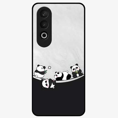 Playful Panda Parade Glass Case for 1+Nord CE 4 adorable front view featuring cute panda artwork in lively poses