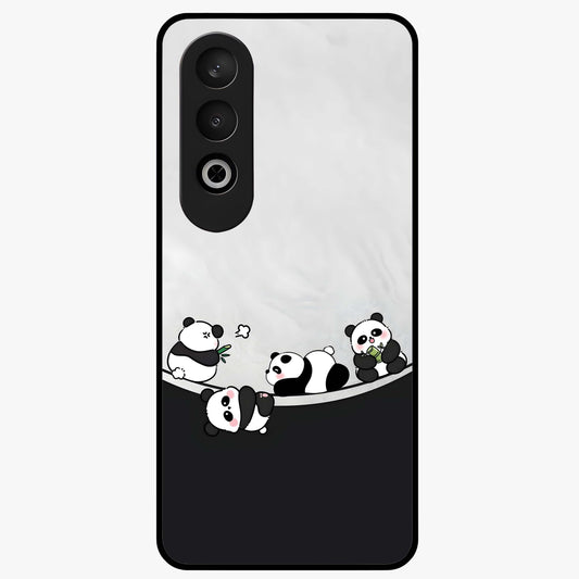 Playful Panda Parade Glass Case for 1+Nord CE 4 adorable front view featuring cute panda artwork in lively poses