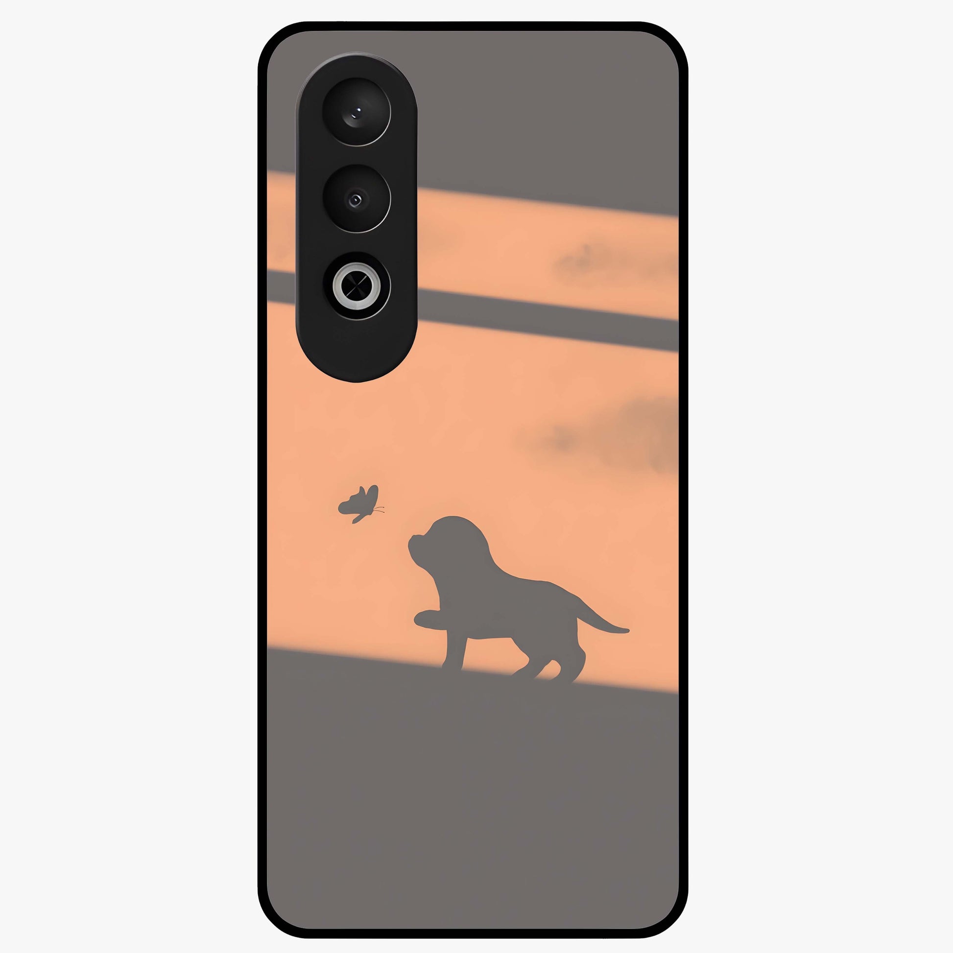 Puppy Shadow Art Glass Case for 1+Nord CE 4 charming front view featuring artistic puppy silhouette artwork