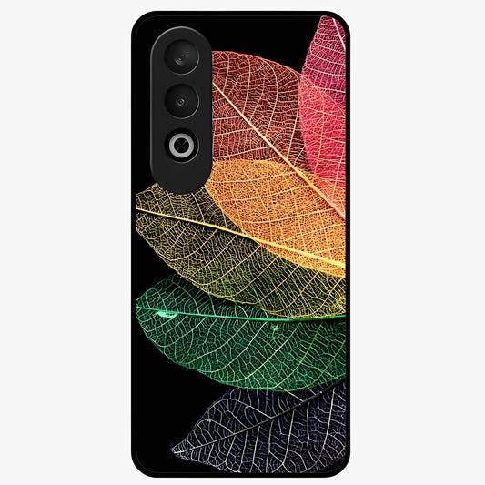 Rainbow Leaf Glow Glass Case for 1+Nord CE 4 colorful front view featuring vibrant leaf artwork with glowing effect