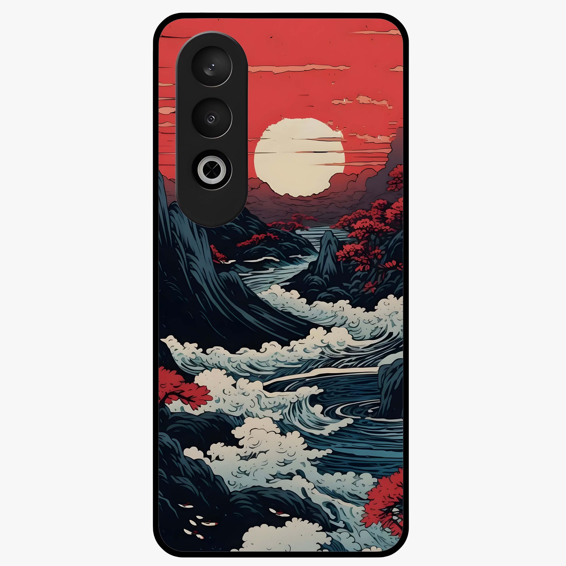 Red Sunset Scenery Glass Case for 1+Nord CE 4 scenic front view featuring warm sunset landscape artwork