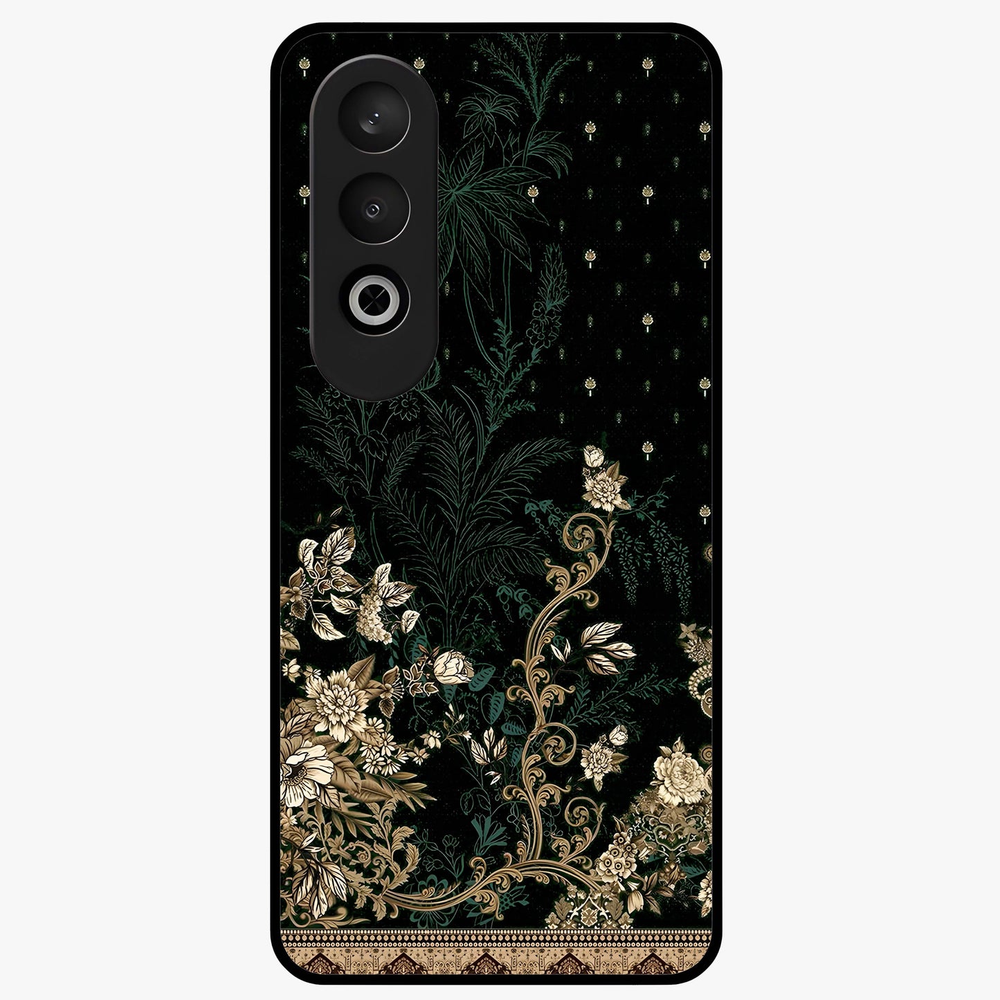 Regal Botanical Tapestry Glass Case for 1+Nord CE 4 luxurious front view featuring intricate botanical tapestry artwork
