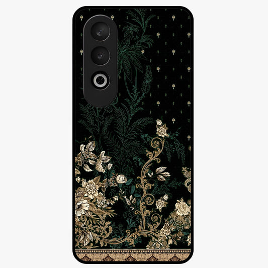 Regal Botanical Tapestry Glass Case for 1+Nord CE 4 luxurious front view featuring intricate botanical tapestry artwork
