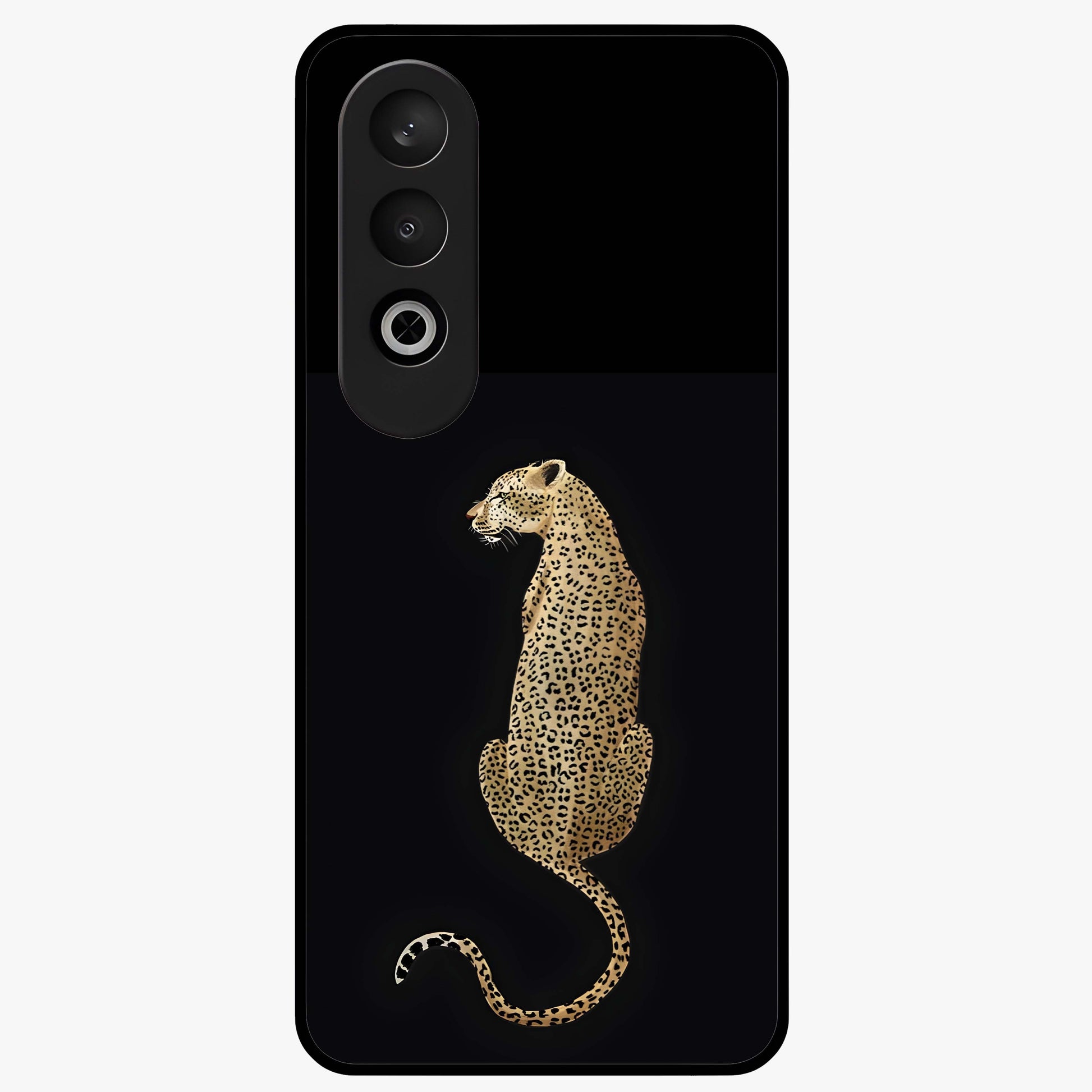 Regal Leopard Glass Case for 1+Nord CE 4 bold front view featuring majestic leopard artwork with rich tones