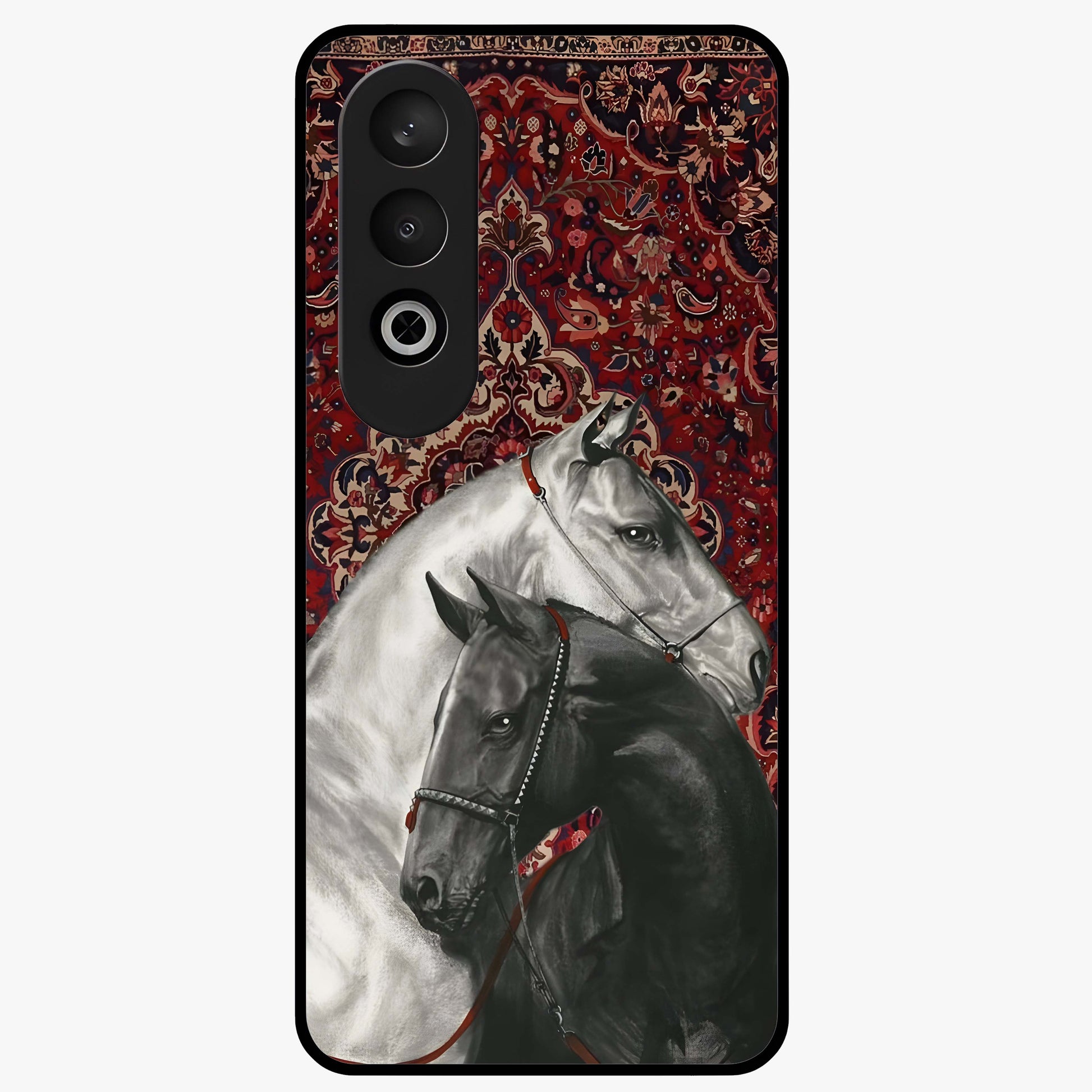 Regal Stallion Tapestry Glass Case for 1+Nord CE 4 powerful front view featuring majestic horse artwork with tapestry style detailing