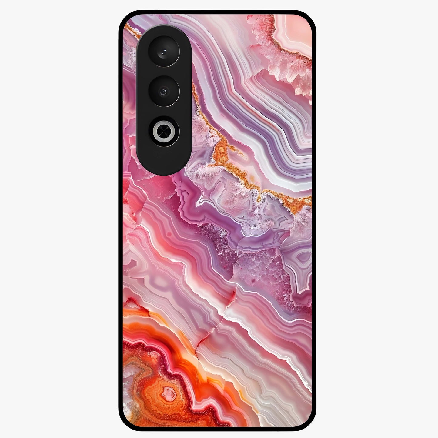 Rose Quartz Marble Glass Case for 1+Nord CE 4 elegant front view featuring soft pink marble texture artwork