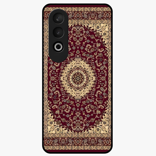 Royal Maroon Heritage Glass Case for 1+Nord CE 4 bold front view featuring intricate heritage pattern artwork in maroon tones