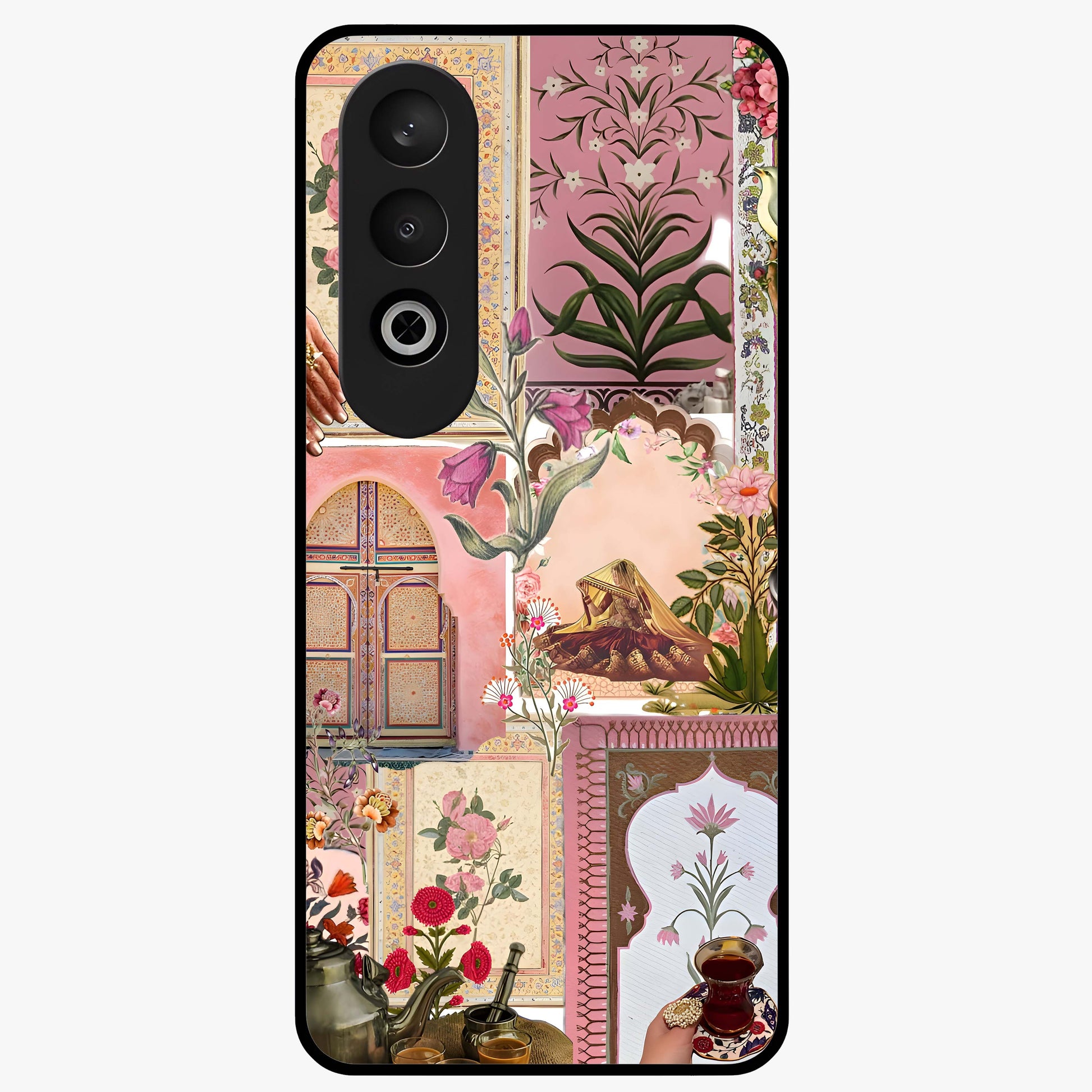 Royal Pink Legacy Glass Case for 1+Nord CE 4 elegant front view featuring luxurious pink themed artistic artwork