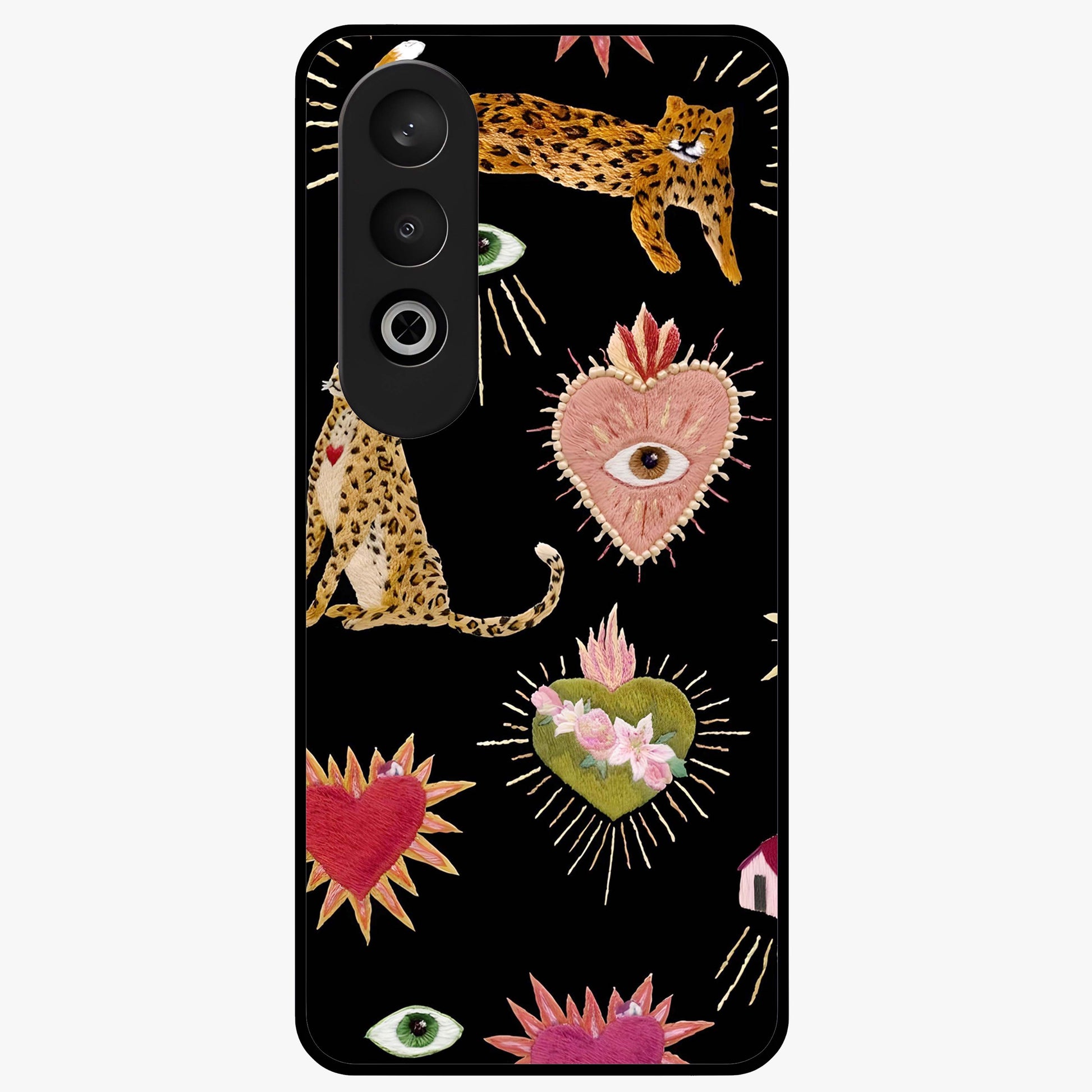 Sacred Jungle Heart Glass Case for 1+Nord CE 4 vibrant front view featuring jungle inspired artwork with symbolic heart accents