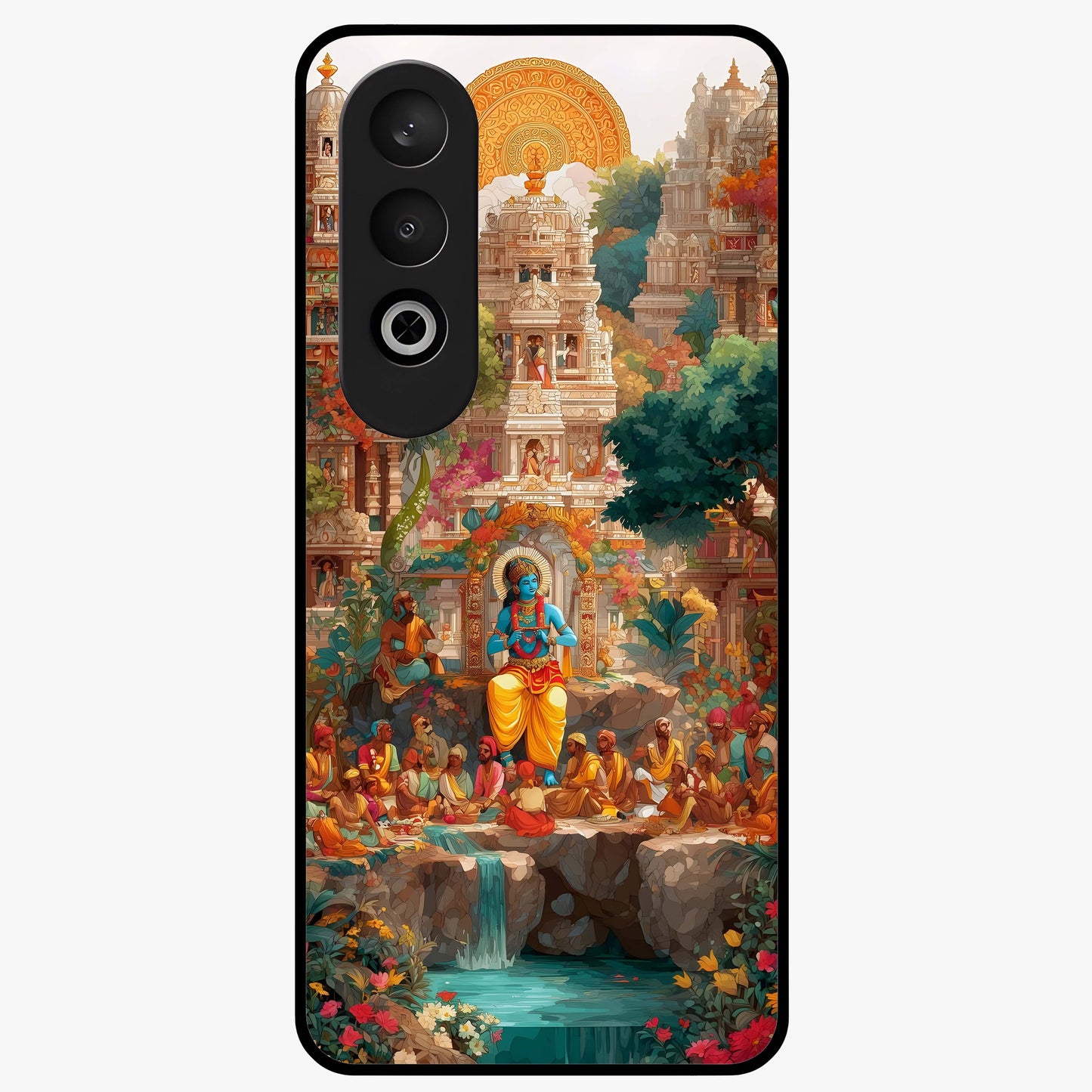 Sacred Sunlight Gods Glass Case for 1+Nord CE 4 powerful front view featuring divine artwork bathed in golden sunlight