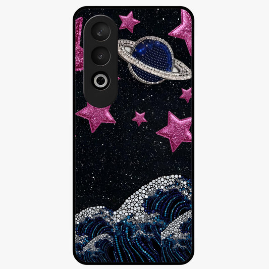 Saturn Pink Storm Glass Case for 1+Nord CE 4 bold front view featuring cosmic Saturn artwork in vibrant pink tones