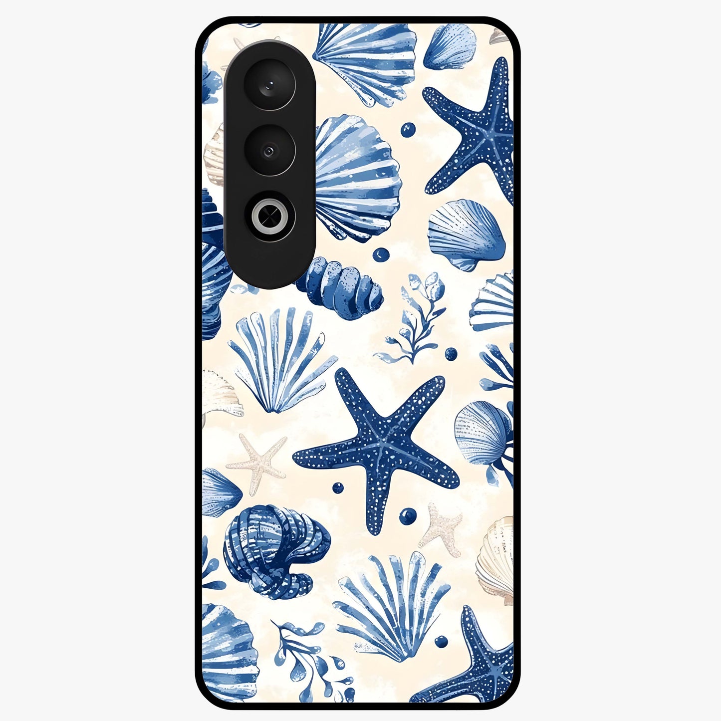Seaside Starfish Magic Glass Case for 1+Nord CE 4 cheerful front view featuring starfish artwork in ocean tones