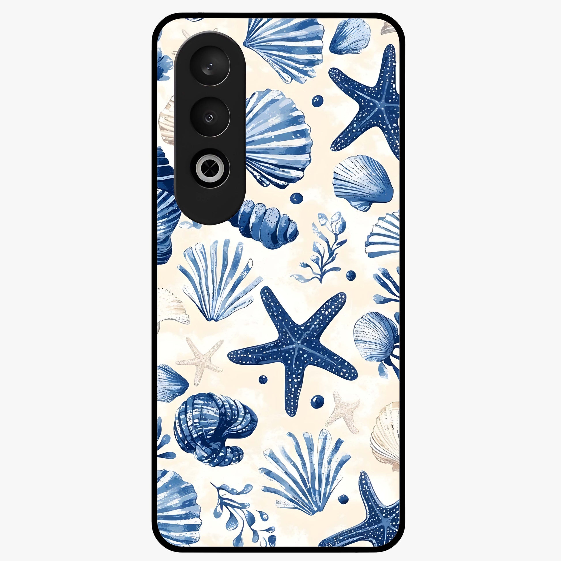 Seaside Starfish Magic Glass Case for 1+Nord CE 4 cheerful front view featuring starfish artwork in ocean tones