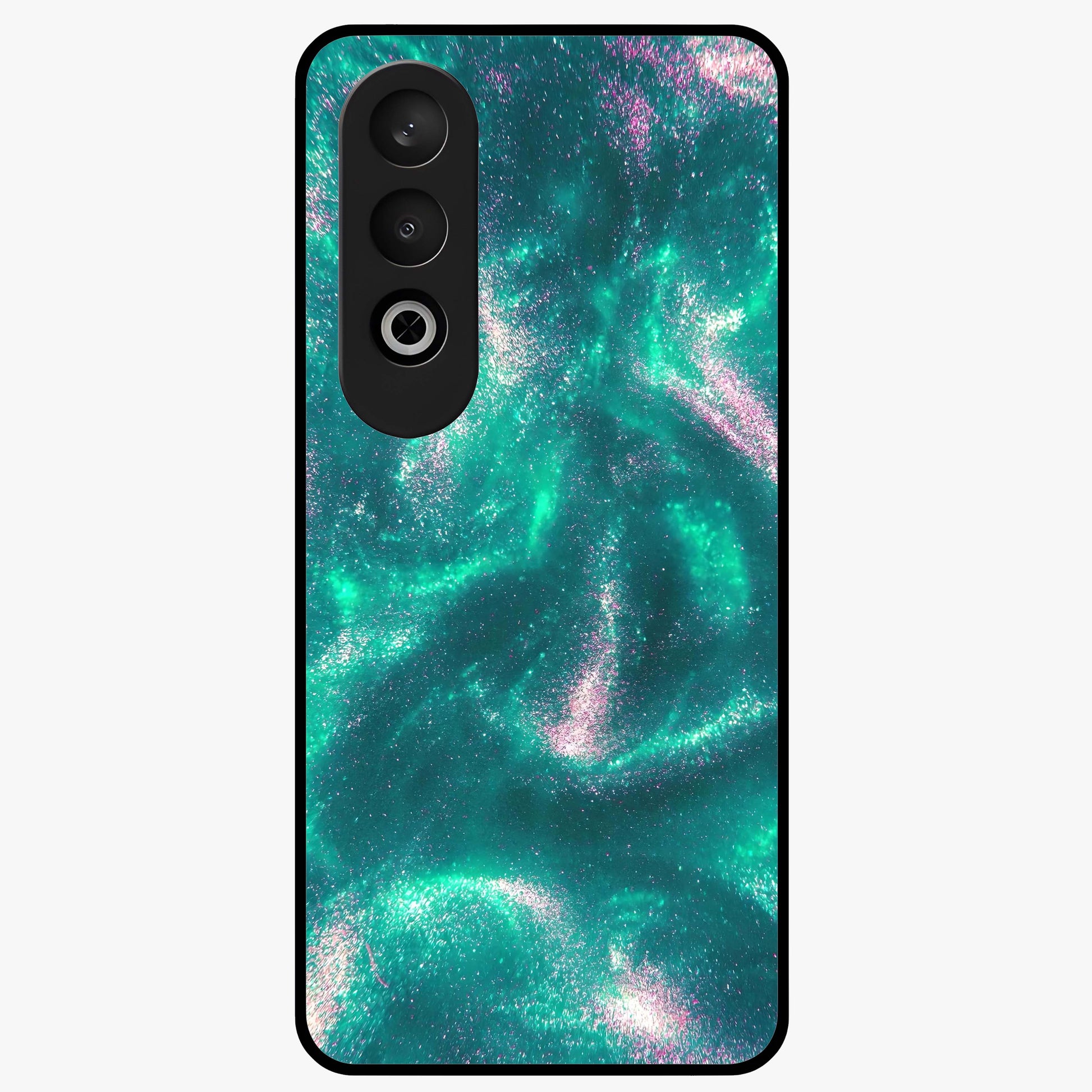 Shimmering Nebula Waves Glass Case for 1+Nord CE 4 vibrant front view featuring cosmic wave artwork in glowing tones