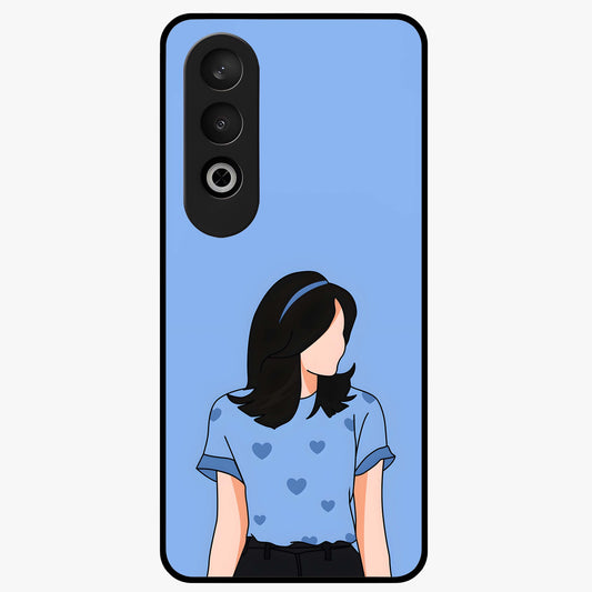 Soft Hearts Girl Glass Case for 1+Nord Ce 4 cute front view featuring illustrated girl with soft heart accents