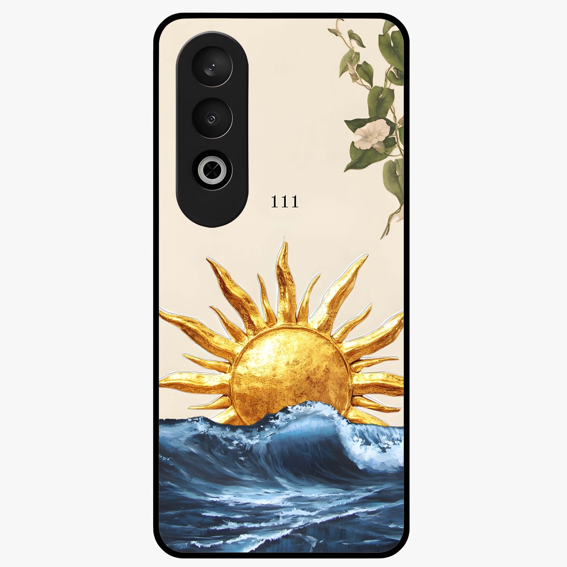 Solar Wave Bloom Glass Case for 1+Nord CE 4 vibrant front view featuring floral artwork blended with solar wave patterns