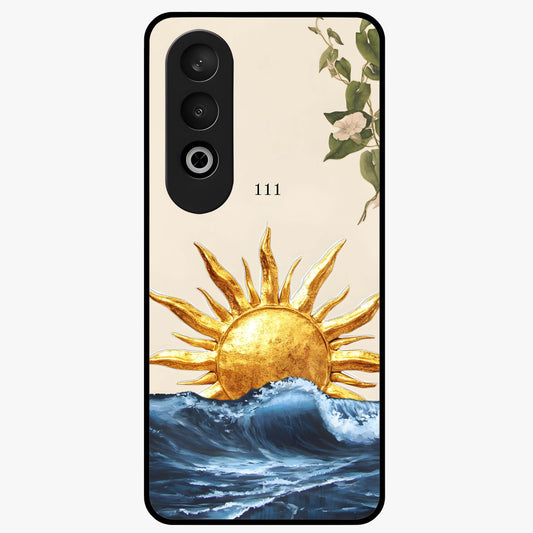 Solar Wave Bloom Glass Case for 1+Nord CE 4 vibrant front view featuring floral artwork blended with solar wave patterns