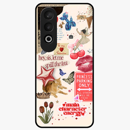 Spill the Tea Retro Collage Glass Case for 1+Nord CE 4 playful front view featuring vintage style collage artwork