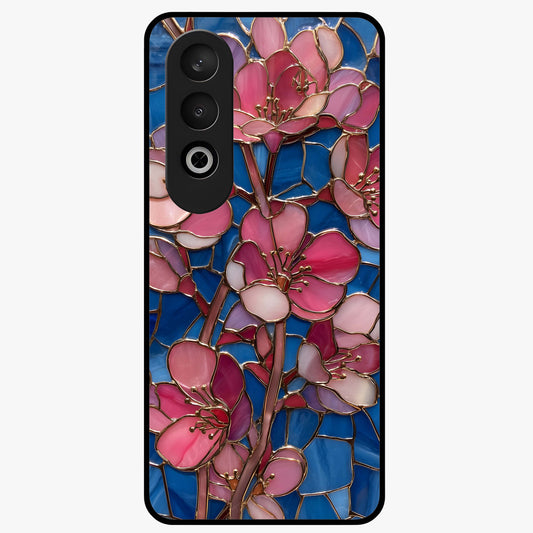 Stained Bloom Grace Glass Case for 1+Nord CE 4 elegant front view featuring stained glass inspired floral artwork