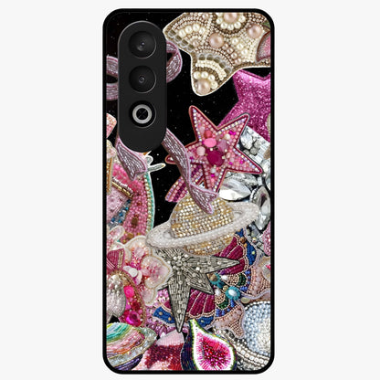 Starlit Jewel Dream Glass Case for 1+Nord CE 4 luxurious front view featuring jewel inspired artwork with star accents