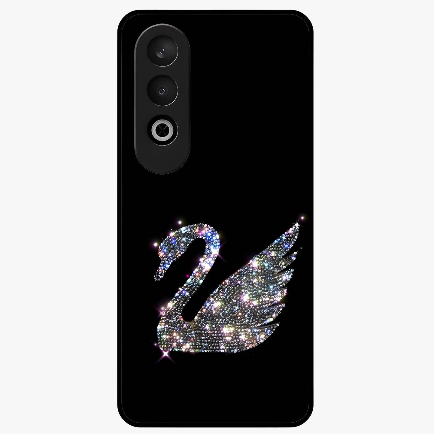 Starlit Swan Grace Glass Case for 1+Nord CE 4 graceful front view featuring swan artwork under shimmering night sky