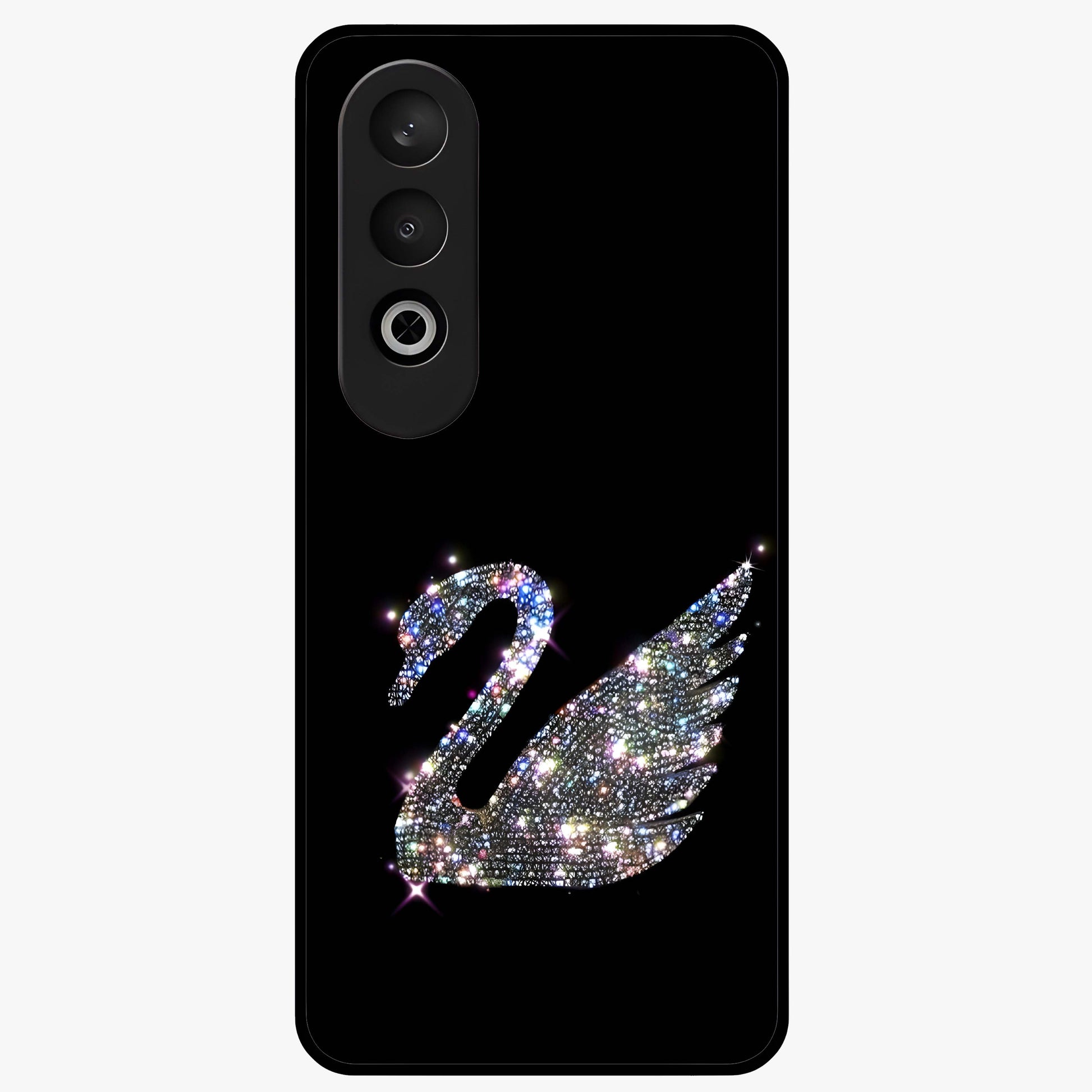 Starlit Swan Grace Glass Case for 1+Nord CE 4 graceful front view featuring swan artwork under shimmering night sky