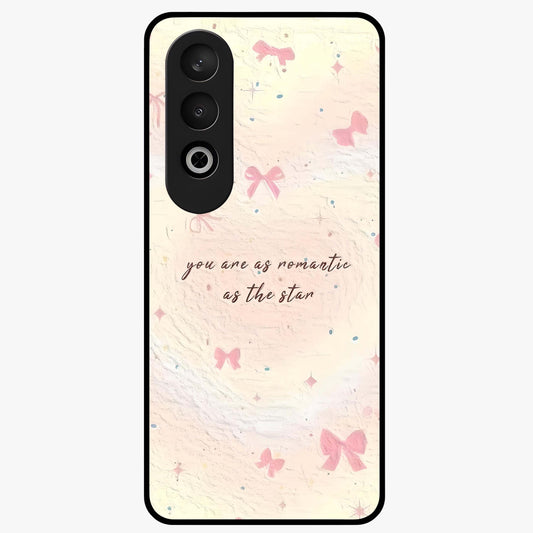 Starry Bow Romance Glass Case for 1+Nord CE 4 charming front view featuring romantic bow artwork with star accents
