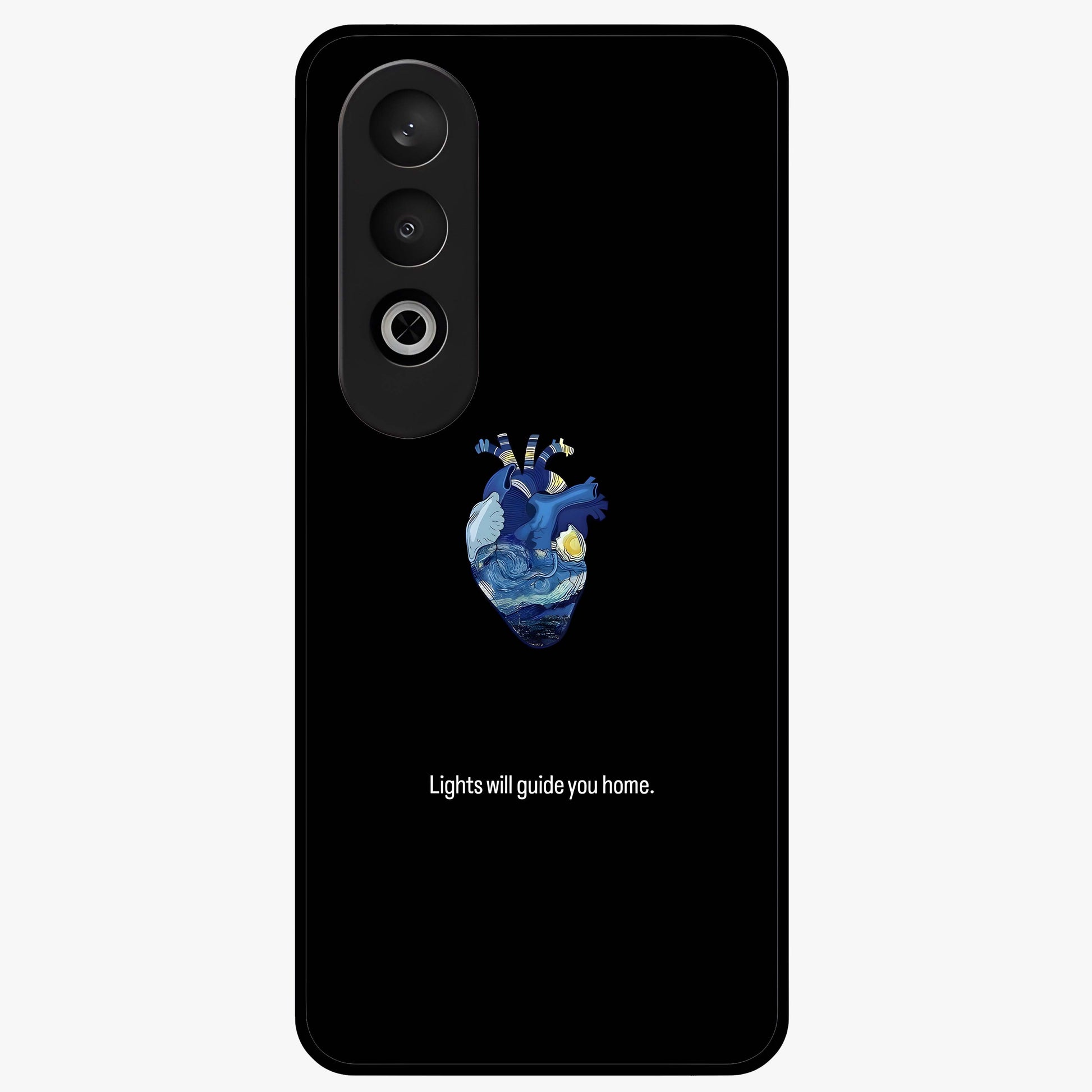 Starry Heart Compass Glass Case for 1+Nord CE 4 artistic front view featuring heart shaped compass artwork with star details