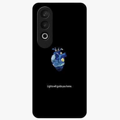 Starry Heart Compass Glass Case for 1+Nord CE 4 artistic front view featuring heart shaped compass artwork with star details