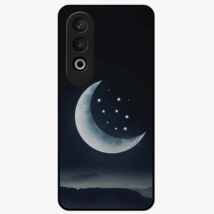 Starry Moon Pattern Glass Case for 1+Nord CE 4 dreamy front view featuring moon and star patterned artwork