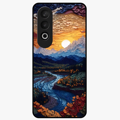 Sunrise River Dreams Glass Case for 1+Nord CE 4 scenic front view featuring river landscape under glowing sunrise sky
