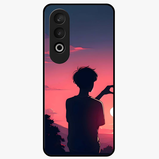 Sunset Silhouette Girl Glass Case for 1+Nord Ce 4 aesthetic front view featuring girl silhouette under glowing sunset sky