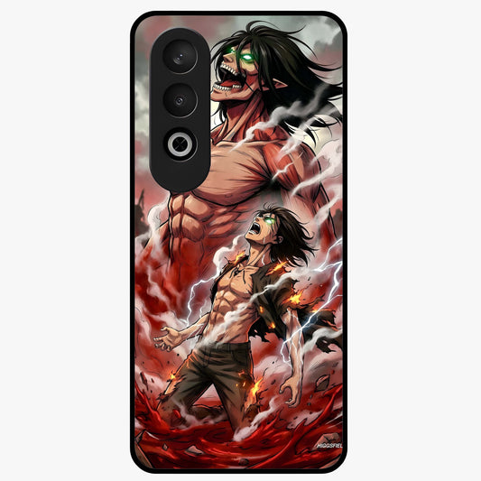 Titan Awakening Fury Glass Case for 1+Nord Ce 4 intense front view featuring powerful titan inspired artwork