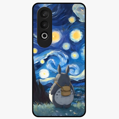 Totoro in Van Gogh Art Glass Case for 1+Nord CE 4 artistic front view featuring whimsical character artwork in painterly style