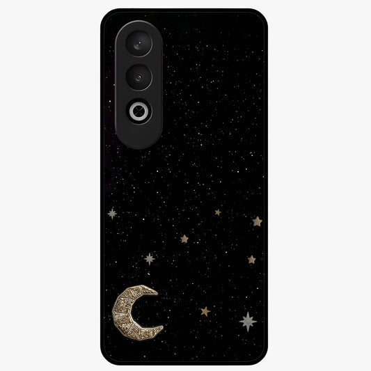 Twinkle Star With Half Moon Glass Case for 1+Nord Ce 4 dreamy front view featuring star and crescent moon artwork