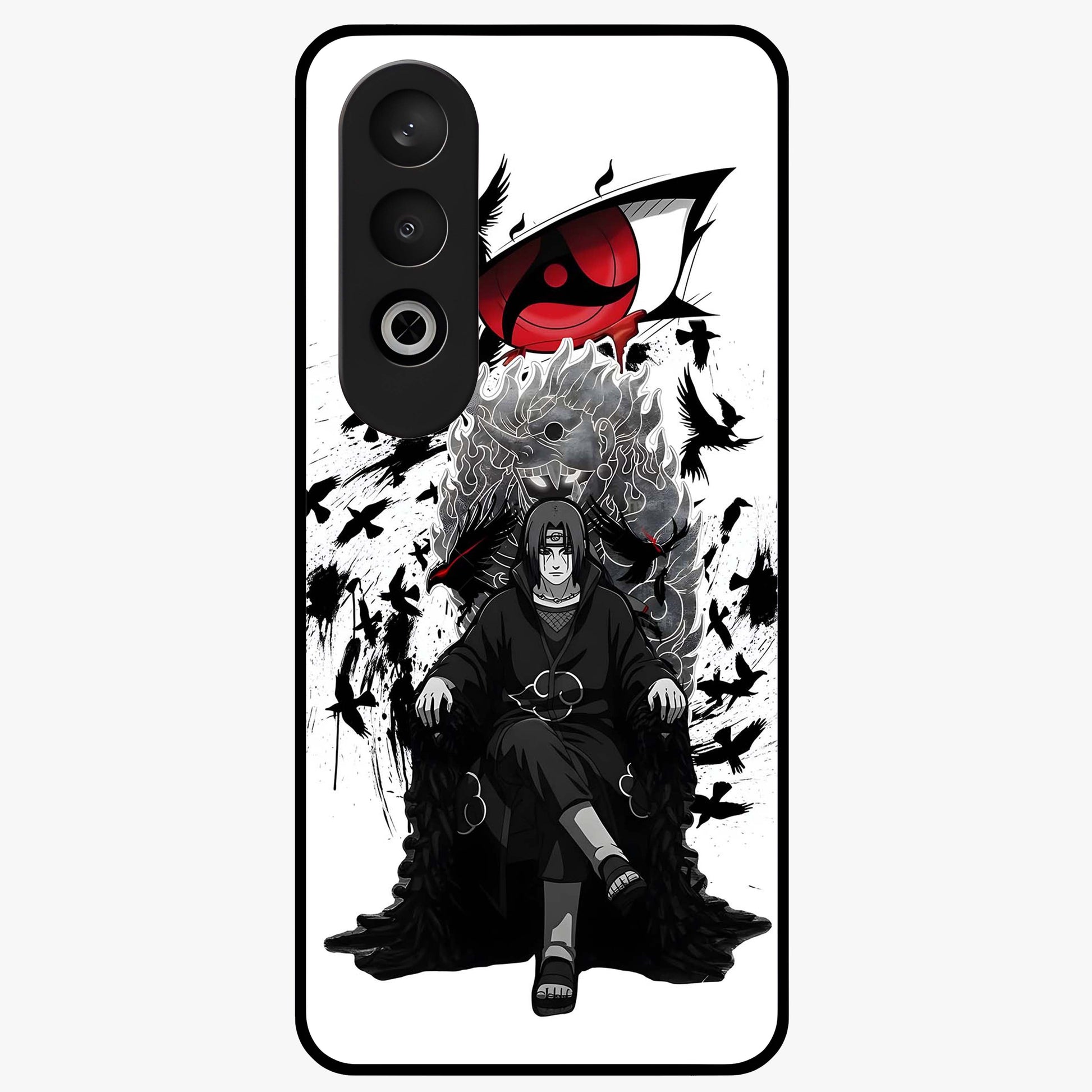 Uchiha Shadow Throne Glass Case for 1+Nord Ce 4 intense front view featuring dark anime inspired throne artwork