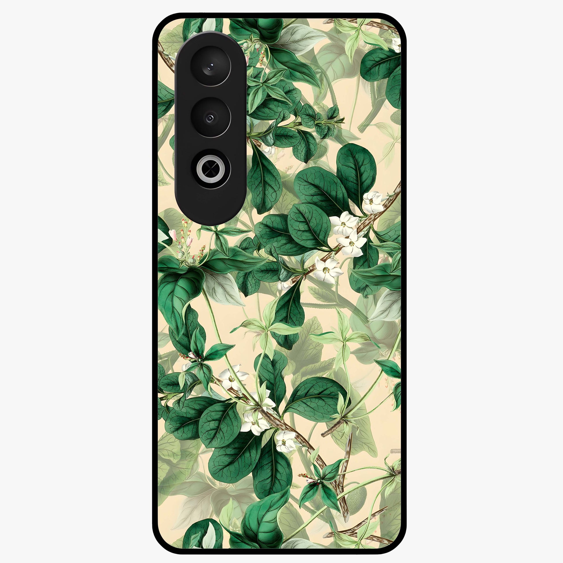 Verdant Garden Whispers Glass Case for 1+Nord CE 4 serene front view featuring lush green floral artwork