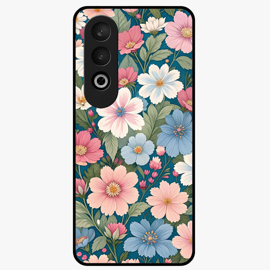 Vintage Floral Charm Glass Case for 1+Nord Ce 4 graceful front view featuring charming retro floral artwork