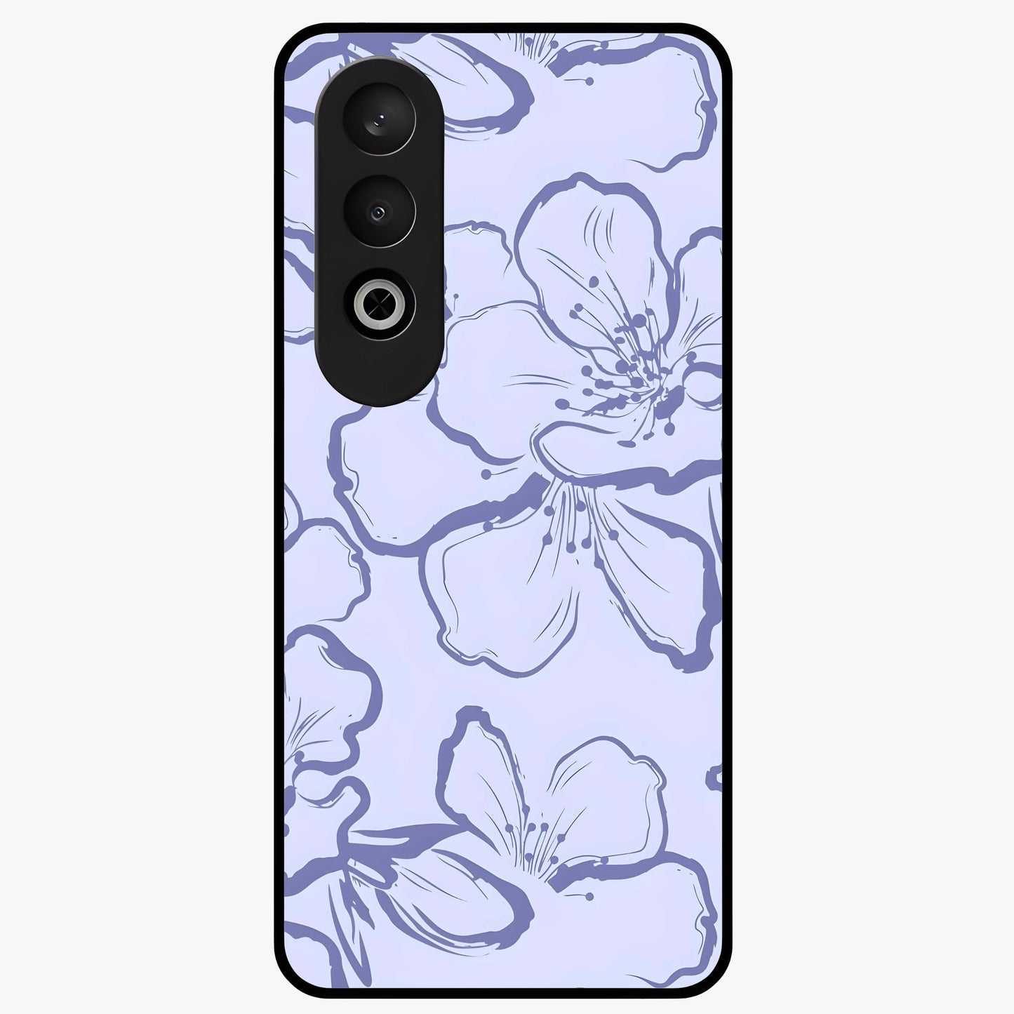 Violet Sketch Garden Glass Case for 1+Nord Ce 4 artistic front view featuring floral sketch artwork in violet tones