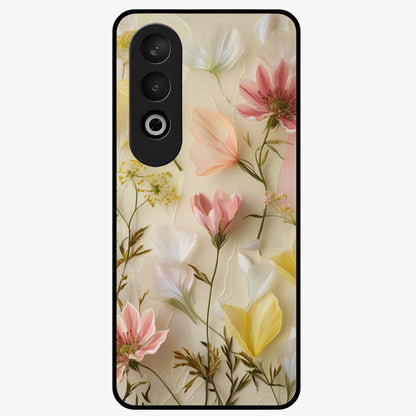 Whispering Petal Harmony Glass Case for 1+Nord CE 4 elegant front view featuring soft floral artwork in pastel tones