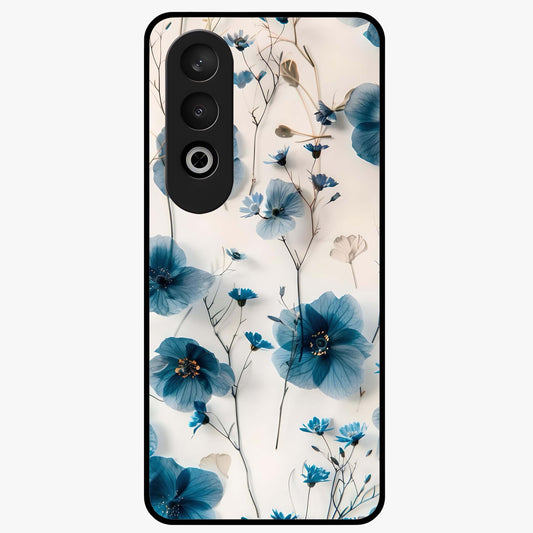 Whispers of Blue Bloom Glass Case for 1+Nord Ce 4 vibrant front view featuring blue floral artwork with soft glow