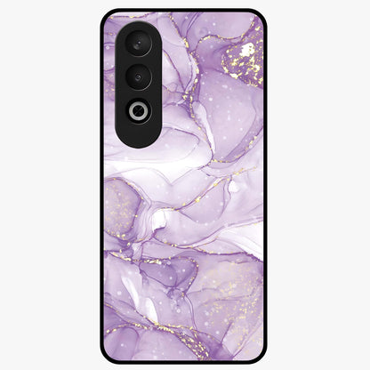 White and Purple Marble Glass Case for 1+Nord CE 4 elegant front view featuring marble texture artwork in white and violet tones