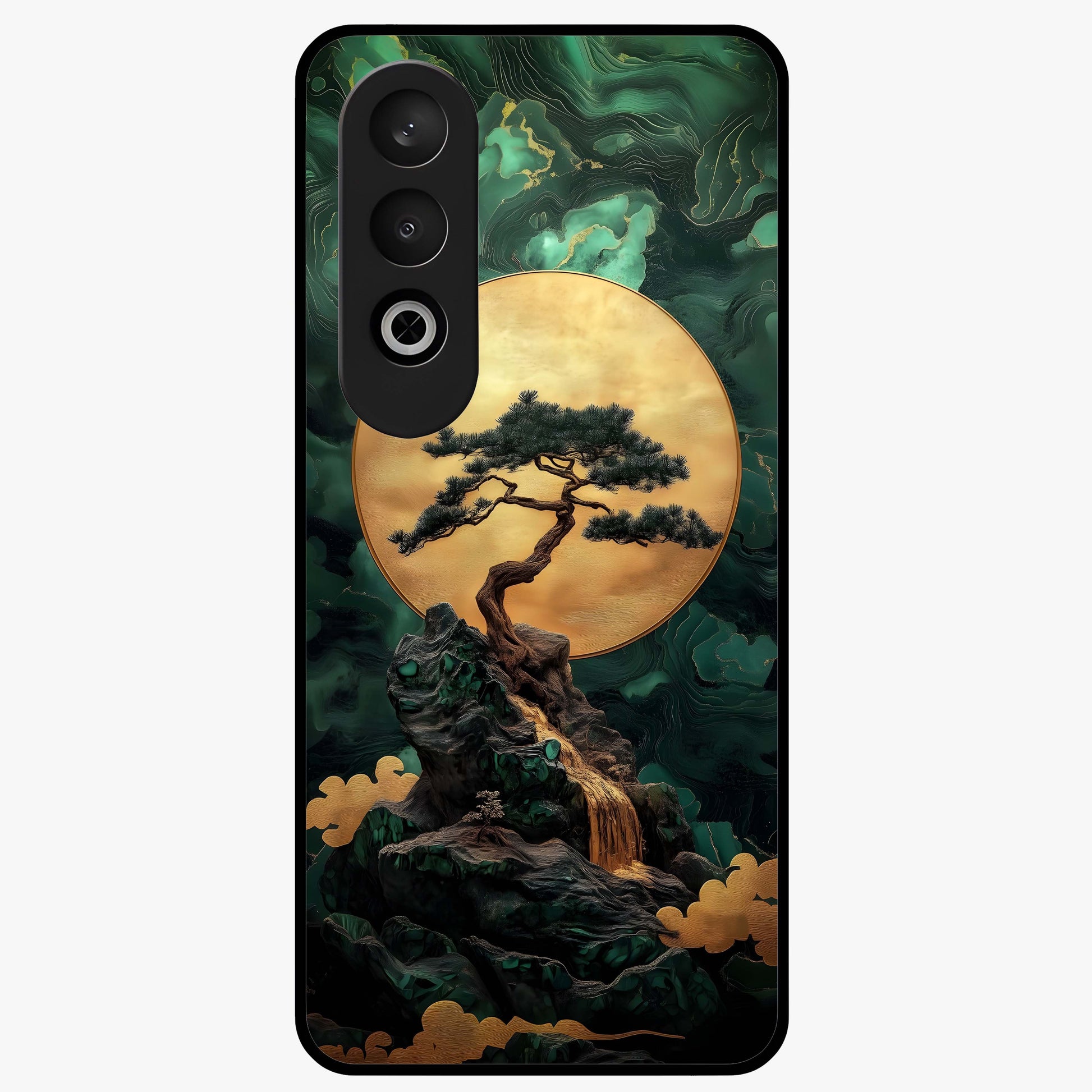 Zen Moon Rise Glass Case for 1+Nord CE 4 tranquil front view featuring rising moon artwork in minimalist style