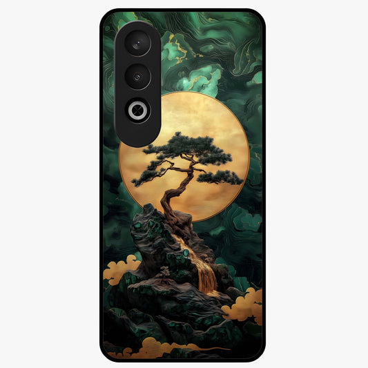 Zen Moon Rise Glass Case for 1+Nord Ce 4 tranquil front view featuring rising moon artwork in minimalist style