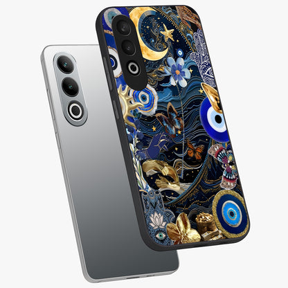 Celestial Blessing Shield Glass Case for 1+Nord CE 4 angled mockup showcasing glossy finish and divine design elements