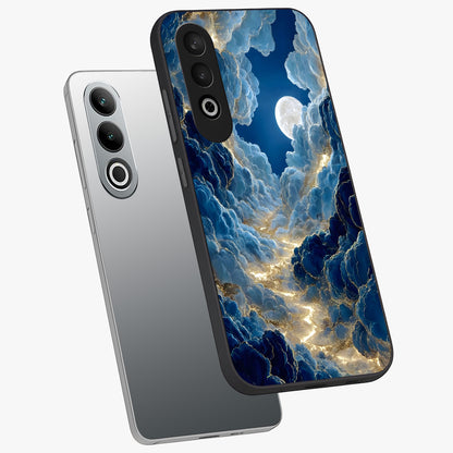 Celestial Cloud Path Glass Case for 1+Nord CE 4 angled mockup showcasing glossy finish and soft celestial gradients
