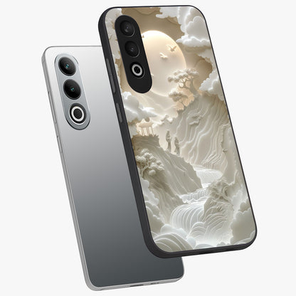 Celestial Origami Glass Case for 1+Nord CE 4 angled mockup showcasing glossy finish and geometric celestial design