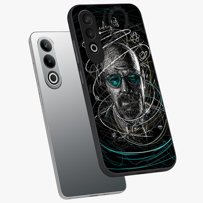 Chaotic Mind Genius Glass Case for 1+Nord Ce 4 angled mockup showcasing glossy finish and edgy artistic design