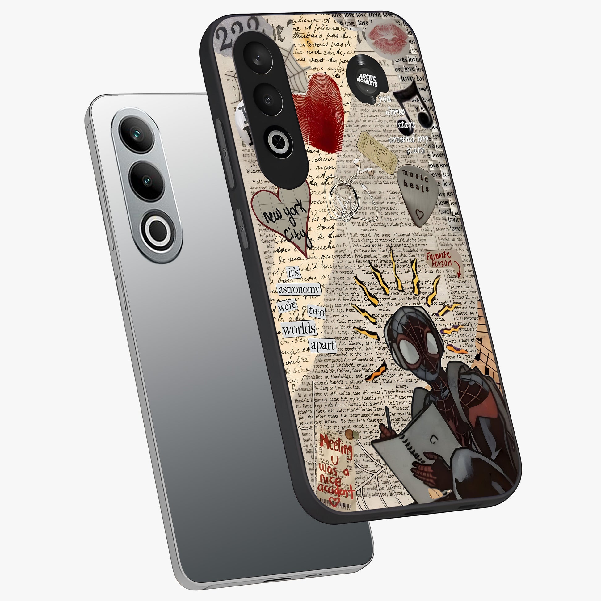 City Dream Sketch Glass Case for 1+Nord CE 4 captured at a warm angle highlighting urban line details, gloss, and edge clarity.